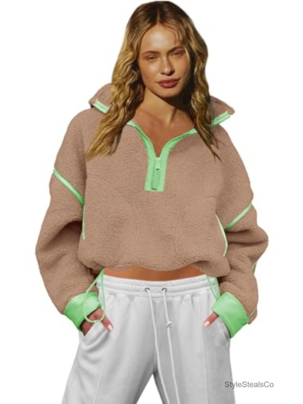 Women's Fleece Half Zip Pullover Sherpa Jacket Long Sleeve